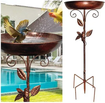 Produktbild von Unyqoos® Wetterfestes Vogelbad aus Metall mit stabilem Standfuß – große Wasserschale Ø 30,5 cm, rostfrei & winterfest
