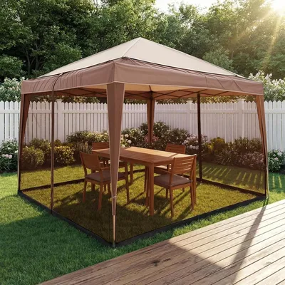 Produktbild von Moskitonetz für Pavillon 3x3 m, Insektenschutznetz, Reißverschluss, wasserverfüllbarer Ständer, für Garten