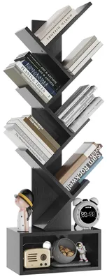 Bücherregal Baumform 6 Etagen, Holz, Schwarz, freistehend