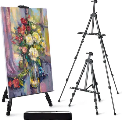 Produktbild von Staffelei 65 Zoll, verstellbare Atelierstaffelei 21-65 Zoll(52-165cm), Stativ zum Malen und Plakatieren mit Tragetasche und Ersatzteilen,1 PACK, schwarz
