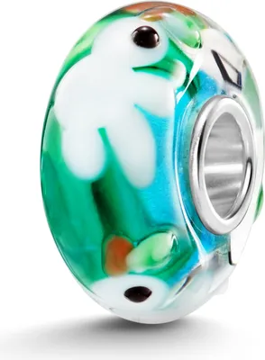 Produktbild von MATERIA by Matthias Wagner Glas Bead Vögel blau grün weiß Glasperle für Armbänder 1559