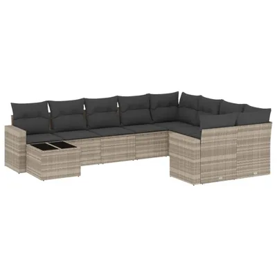 Produktbild von vidaXL 10-tlg. Garten-Sofagarnitur mit Kissen Hellgrau Poly Rattan