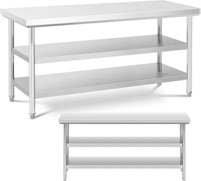 Zdjęcie produktu dla Stół Blat Roboczy Centralny Stalowy 2 Półki 180 X 60 Cm