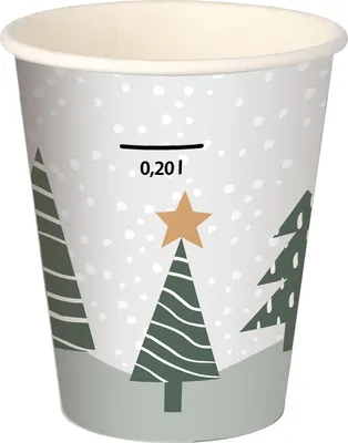 Produktbild von 1000x Heißgetränkebecher Pappbecher "Tannenwald & Weihnachtsstern" 200ml mit Eichstrich