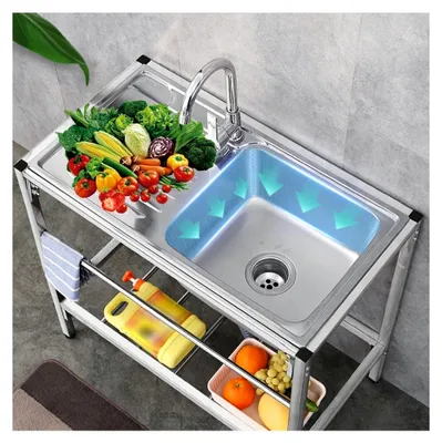 Produktbild von Edelstahl Waschbecken mit Unterschrank und Abtropffläche für Küche, Handwaschbecken, Werkbank und Camping