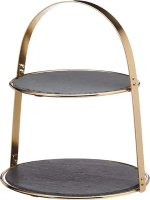 Image de Présentoir à gâteaux à deux étages avec plateaux de service en marbre - Modèle en laiton - 295 x 295 x 35 cm