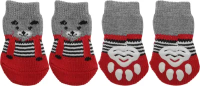 Produktbild von Hundesocken Rutschfeste Socken Für Hunde Katzen Haustier Socken Indoor Pfotenschutz Und Haftung Dank Silikon-Gel Für Hunde Katzen 1 Set (4 Stück) Rot Klein
