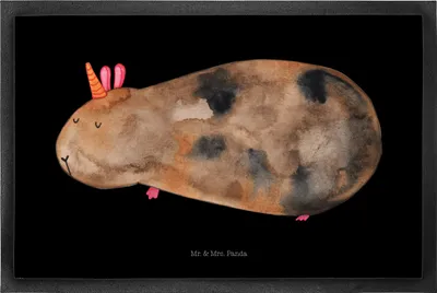 Produktbild von Mr. & Mrs. Panda Schmutzfangteppich Einhorn Meerschweinchen 50 x 75 cm - Schwarz - Geschenk, Schmutzmatte, Türmatte, Fussmatte, Einhörner, Unicorn, Schmutzfangmatte