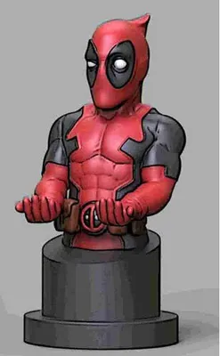 A 3D render of a Deadpool bust on a black base.