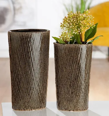 Image de Gilde breite Vase "Cestino" oliv/creme H: 29.50 cm B: 16 cm T: 10.5 cm 28007