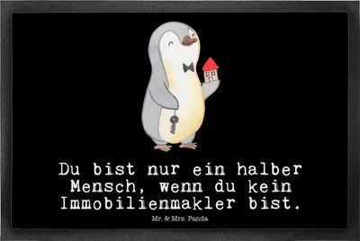 Produktbild von Mr. & Mrs. Panda Bodenvorleger Immobilienmakler Herz 40 x 60 cm - Schwarz - Geschenk, Fußabstreifer, Lustig, Ausbildung, Schmutzfangteppich, Immobilienkaufmann, fußmatte