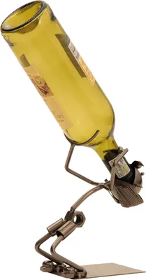 Produktbild von Moderner Wein Flaschenhalter Flaschenständer Lustiger Trinker aus Metall in silber Höhe 21 cm