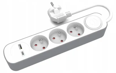 Productafbeelding van PLASTROL W-30001 Verlengkabel met 3 stopcontacten, USB-A en USB-C, 3 meter