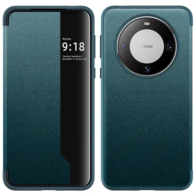 Immagine prodotto di Custodia per Huawei Mate 60 Pro sottile custodia in Finto cuoio con finestra di visualizzazione verde