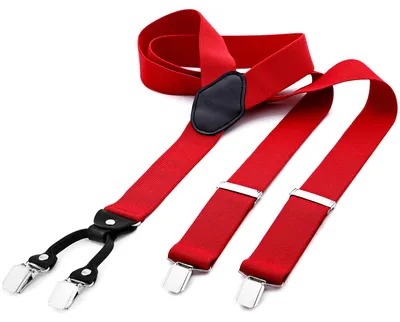 Produktbild von DonDon® Herren Hosenträger breit 3,5 cm - 4 Clips mit Leder in Y-Form - elastisch und längenverstellbar rot