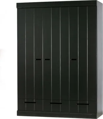 Produktbild von Woood Connect Kleiderschrank Aus Kiefer, 3-Türig + Schublade, Schwarz