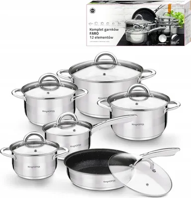 Produktbild von 12 Tlg Kochgeschirr Induktion KochTopf Topfset + Deckel Edelstahl