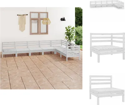 Produktbild von vidaXL 7-tlg. Garten-Lounge-Set Massivholz Kiefer Weiß -  Gartenmöbel-Sets