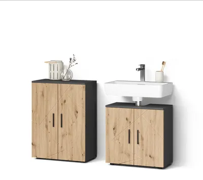 Produktbild von Badmöbel-Set Livinity Ronco Anthrazit/Artisan-Eiche 2-teilig, mit Midischrank, Model 62250