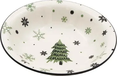 Productafbeelding van Diep porseleinen kerstbord met kerstboommotief - 21 cm - Set van 6 stuks - Kerstservies