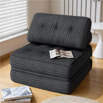 Zdjęcie produktu dla BEALIFE 3 w 1 składany worek fasoli | Jako sofa, leżak i łóżko dla gości | Do małych przestrzeni | 85x85x60 cm | AR32 Ciemnoszary