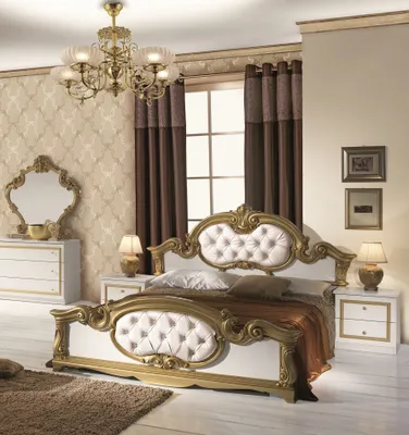 Produktbild von Barock Bettanlage Barokko in Weiss/Gold 3-Teilig 160 x 200 cm