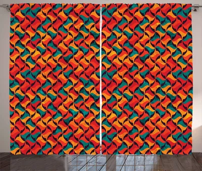 Produktbild von ABAKUHAUS Geometrisch Rustikaler Vorhang, Abstrakte flippige Wellen, Wohnzimmer Universalband Gardinen mit Schlaufen und Haken, 280 x 260 cm, Jadegrün Orange Rot