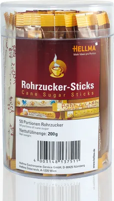 Produktbild von Hellma Rohrzucker Sticks Runddose im frischen Design 50 Stück 200g