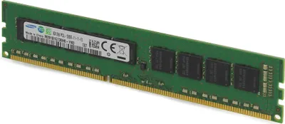 A green circuit board with black chips and gold connectors, likely a computer component.