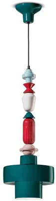 Produktbild von Hängeleuchte Medium Rund Vintage Decò Lariat Keramik Grün Petroleum 1 Licht E27