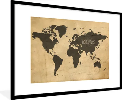 Produktbild von MuchoWow® MuchoWow® Gerahmtes Poster Weltkarte - Zitat - Vintage 90x60 cm - Poster mit zchwarzem Bilderrahmen - Wanddekoration - Fotos