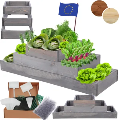 Produktbild von MODO24 Hochbeet Holz, Pflanzkasten, Massivholz, Kiefer, Kräuterbeet, Blumenkasten, Garten, Terrasse, 27x117x30 cm, Grau, ZP09