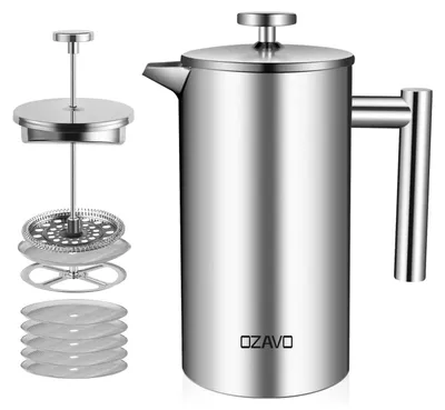 French Press Kaffeepresse 1L, doppelwandig, Edelstahlfilter, 8 Tassen
