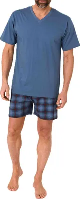 Produktbild von Normann Herren kurzarm Schlafanzug Shorty Pyjama mit Hose in Karo Optik ; blau1 , 50