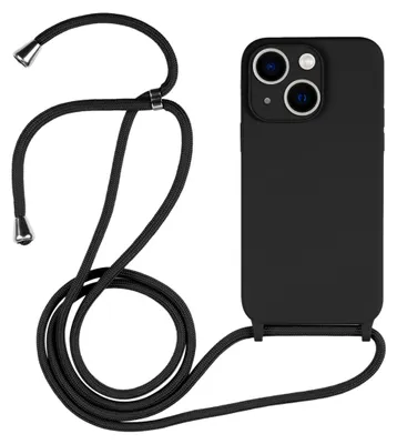 Produktbild von Handyhülle Schwarz mit Handykette Band für IPhone 14 Silikon Schutzhülle Case Umhängen
