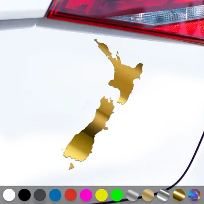 Produktbild von PantherPixel Neuseeland Aufkleber Umriss Kontur Reisen Kiwis Sticker Auto Geschenkidee Farbe Chrom-Gold