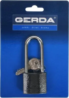 Produktbild von Gusseisen-Vorhängeschloss mit verlängertem Bügel GERDA IRON LINE KZZS S40H60 schwarz, 3 Schlüssel, Blister