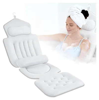 Produktbild von Badewannenkissen mit abnehmbarem Lendenkissen, 144 Saugnäpfen für optimalen Halt, ergonomische Unterstützung für Kopf, Nacken und Rücken (133 x 41 cm)