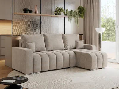 Produktbild von MKS MEBLE Sofa mit Schlaffunktion - Ecksofa mit Schlaffunktion und Bettkasten - Sofa 3 Sitzer - Schlafsofa - Couch - Schlafsofa mit Bettkasten - Kirasso L - Beige Stukture