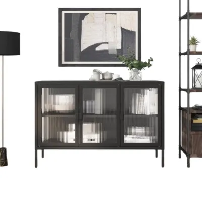 Obrázok produktu pre Príborník 35 x 105 x 70 cm oceľové sklo čierne transparentné