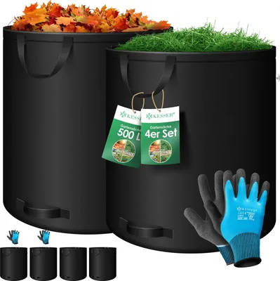 Produktbild von KESSER® Gartensack Set Laubsack Gartenabfallsack inkl. Handschuhe - Selbststehend 4 Griffe Stabil Robust & Faltbar - Laubsäcke Rasenschnitt Gartensäcke für Gartenabfälle Grünschnitt