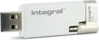 Obrázok produktu pre Integral INFD64GBISHUTTLE, 64 GB, USB Type-A / Lightning, 3.2 Gen 1 (3.1 Gen 1), 60 MB/s, Kĺb, Strieborná, Biela
