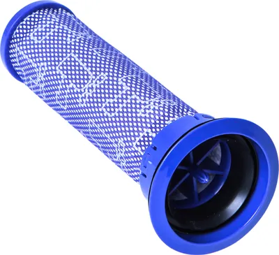 A close-up studio shot of a blue vacuum cleaner filter against a white background.