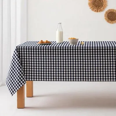 Obrázek produktu pro Elegantní námořnicky modrý obdélníkový ubrus s kostkovaným vzorem, voděodolný, 140 x 100 cm