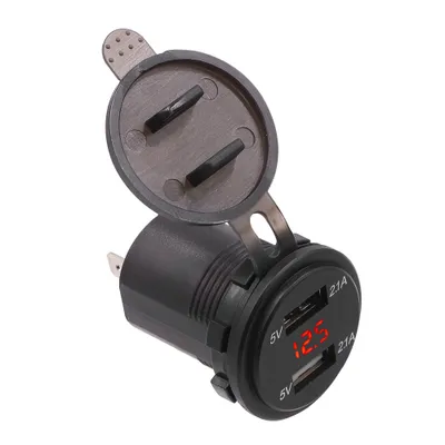 Zdjęcie produktu dla Woltomierz motocyklowy, wodoodporna ładowarka samochodowa, woltomierz samochodowy cyfrowy, woltomierz ładowarki USB, ładowarka LED USB