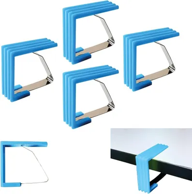 Imagen del producto de Clips para manteles de acero, juego de 4 unidades, color azul claro, para uso en exteriores