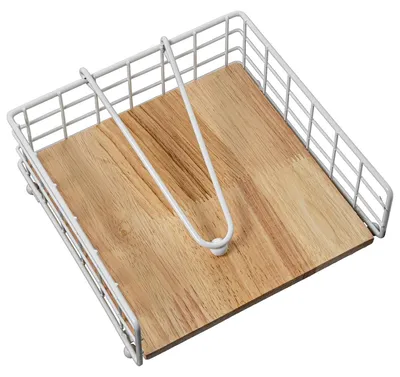Produktbild von DRW Serviettenhalter aus Metall und Holz in Natur und Weiß, 19 x 19 x 7 cm