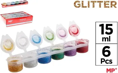 Obrázek produktu pro Plakátové temperové barvy s glitry, 6 barev, po 15 ml