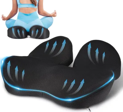 Produktbild von Orthopädisches Sitzkissen, Memory Foam Steißbeinkissen, Ergonomisches Design Stuhlsitzkissen für langes Sitzen, Atmungsaktiv, Schwarz