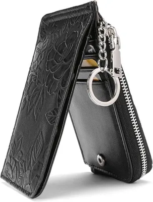 Immagine prodotto di Collana porta carte di credito e documenti per donna, piccola, con protezione RFID, in pelle, con doppio scomparto portafoglio, design nero